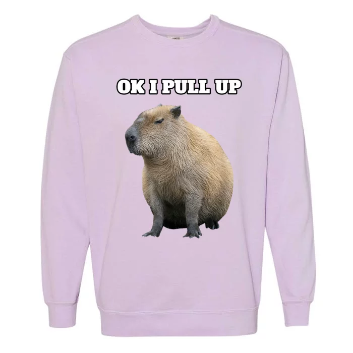 Ok I Pull Up Capybara Garment-Dyed Sweatshirt