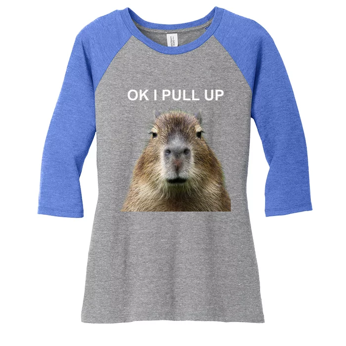 Ok I Pull Up Capybara Women's Tri-Blend 3/4-Sleeve Raglan Shirt