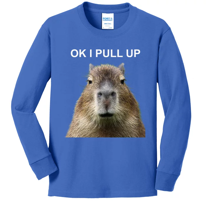 Ok I Pull Up Capybara Kids Long Sleeve Shirt