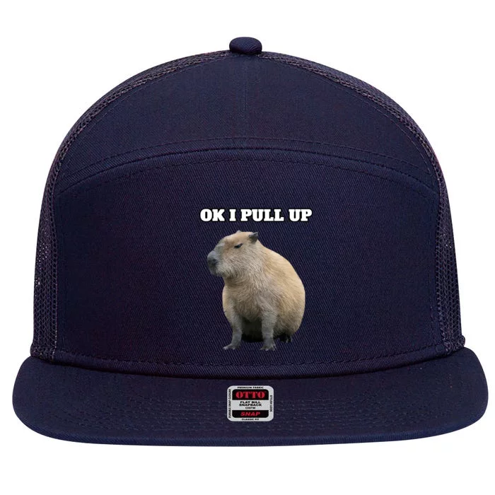 Ok I Pull Up Capybara 7 Panel Mesh Trucker Snapback Hat