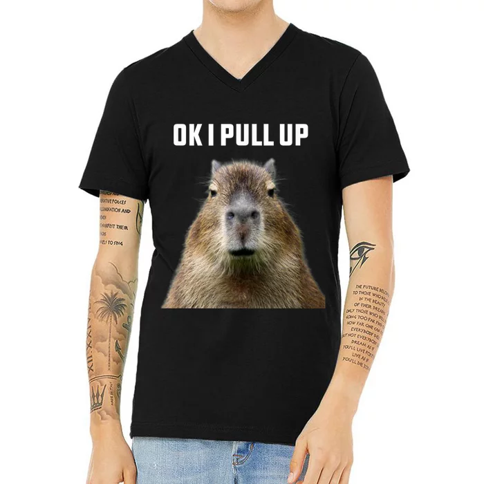 Ok I Pull Up Capybara V-Neck T-Shirt