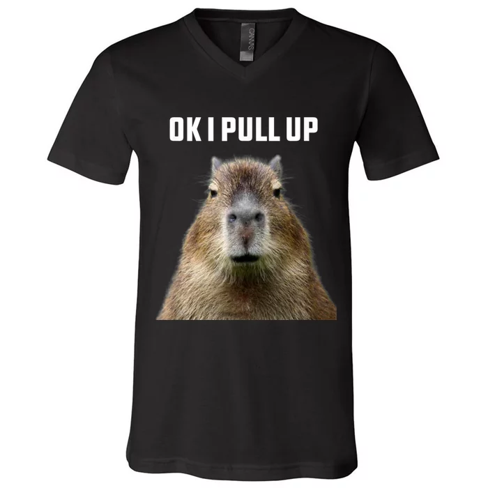 Ok I Pull Up Capybara V-Neck T-Shirt