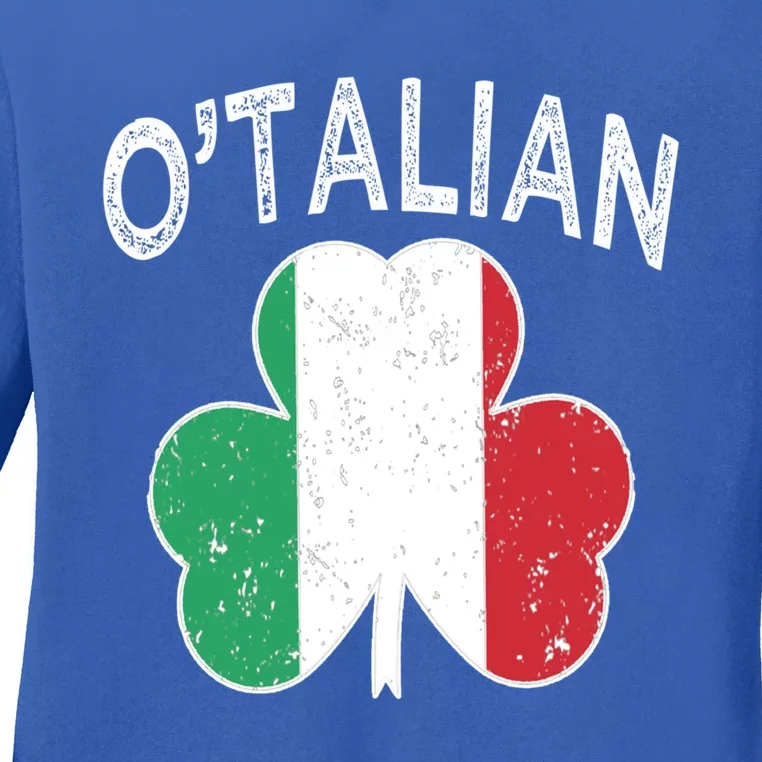 O'talian Italian St Patrick's Day Italia Flag Shamrock Gift Ladies Long Sleeve Shirt