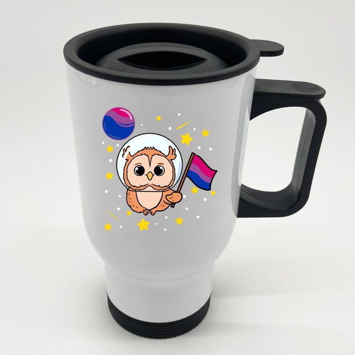 Owl In Space Bisexual Pride Gift Front & Back Stainless Steel Travel Mug