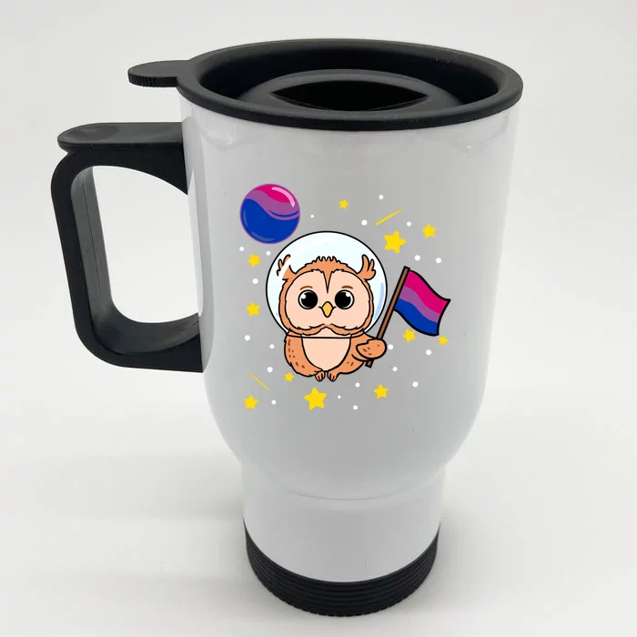 Owl In Space Bisexual Pride Gift Front & Back Stainless Steel Travel Mug