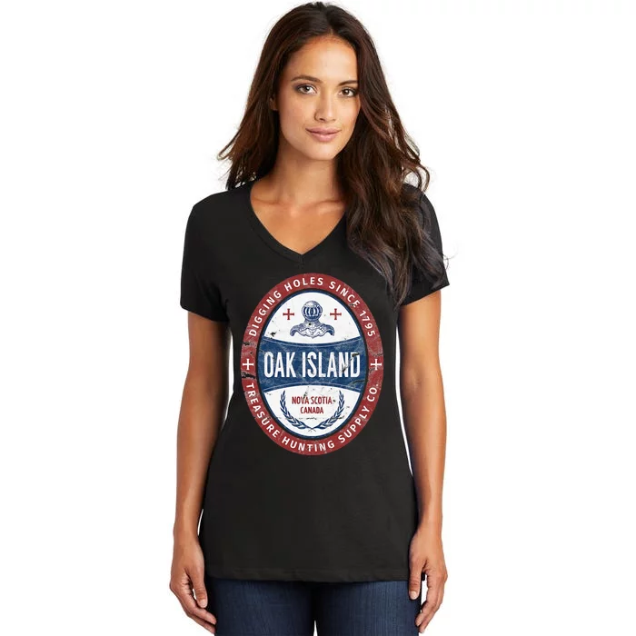 Oak Island Treasure Hunting Retro Templar Knight Treasure Women's V-Neck T-Shirt