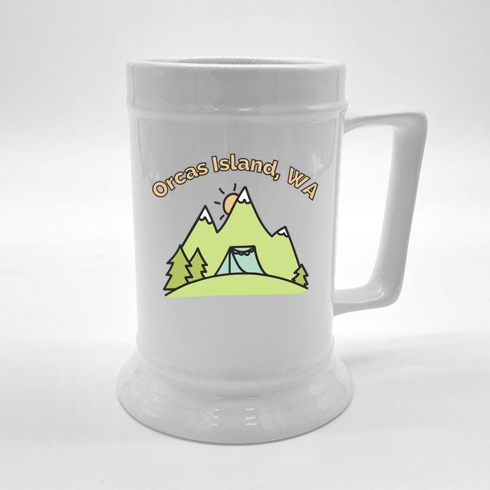 Orcas Island WA Mountains Hiking Climbing Camping & Outdoors Raglan Baseball Tee Front & Back Beer Stein