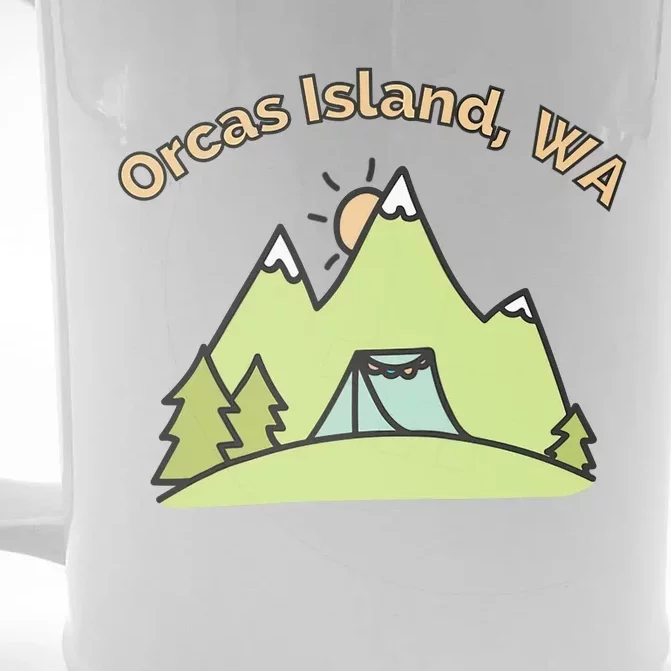 Orcas Island WA Mountains Hiking Climbing Camping & Outdoors Raglan Baseball Tee Front & Back Beer Stein