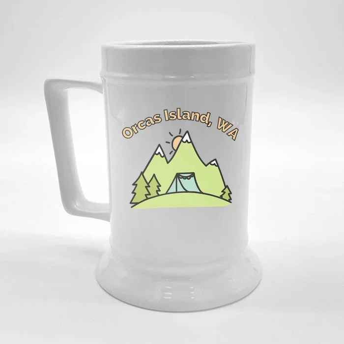 Orcas Island WA Mountains Hiking Climbing Camping & Outdoors Raglan Baseball Tee Front & Back Beer Stein