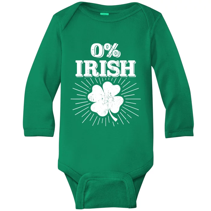 O% Irish with shamrock for funny St Patricks day costume Baby Long Sleeve Bodysuit