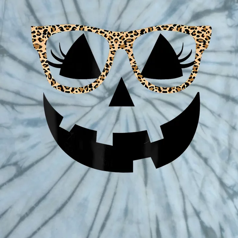 Orange Jack O Lantern Face Pumpkin Hallowen Leopard Glasses Tie-Dye T-Shirt