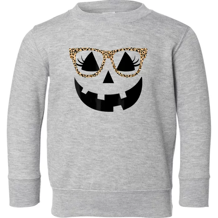 Orange Jack O Lantern Face Pumpkin Hallowen Leopard Glasses Toddler Sweatshirt