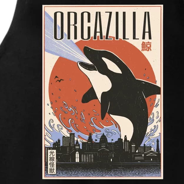 Orcazilla Japanese Poster Orca Ladies Tri-Blend Wicking Tank