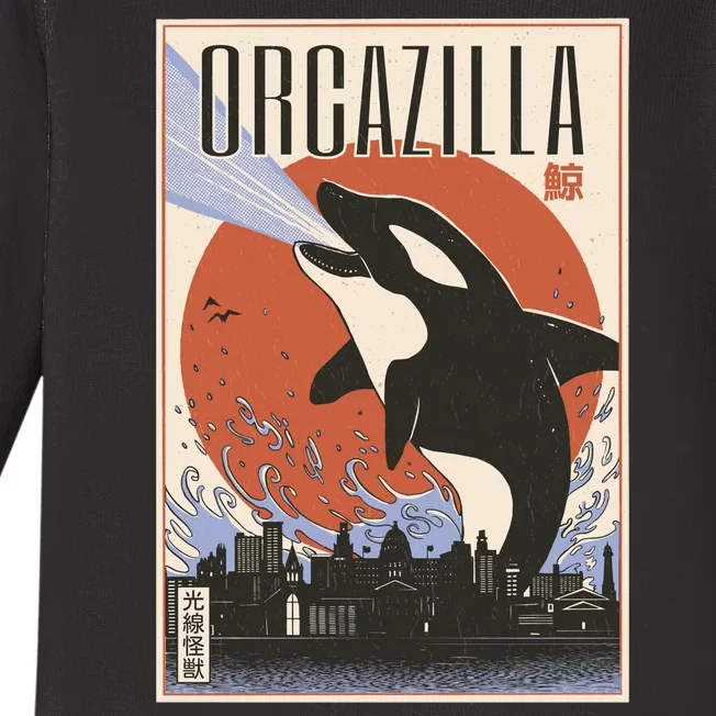 Orcazilla Japanese Poster Orca Baby Long Sleeve Bodysuit