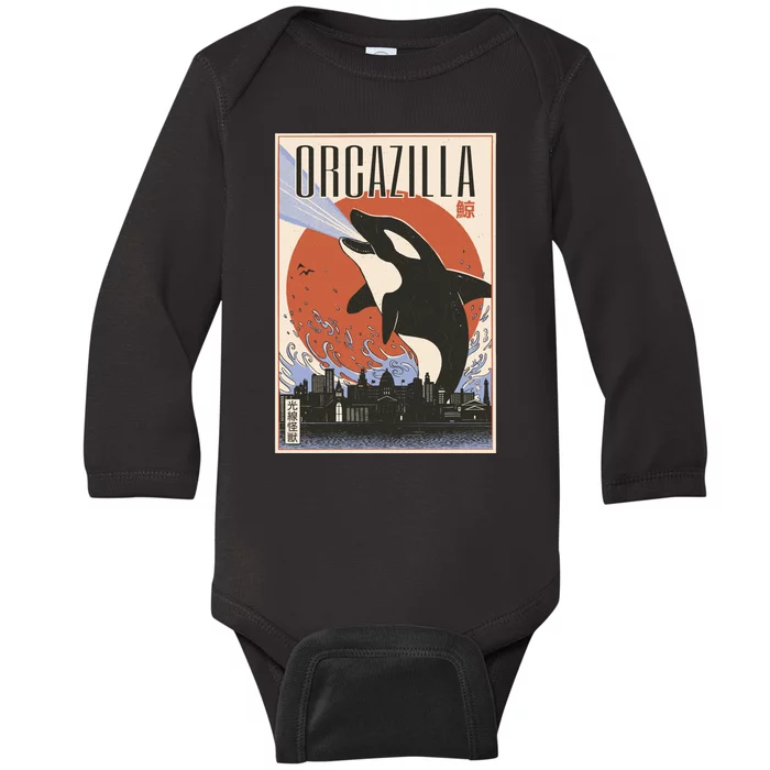 Orcazilla Japanese Poster Orca Baby Long Sleeve Bodysuit