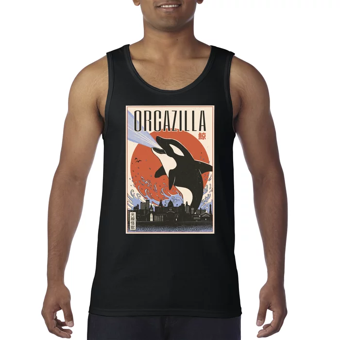 Orcazilla Japanese Poster Orca Tank Top