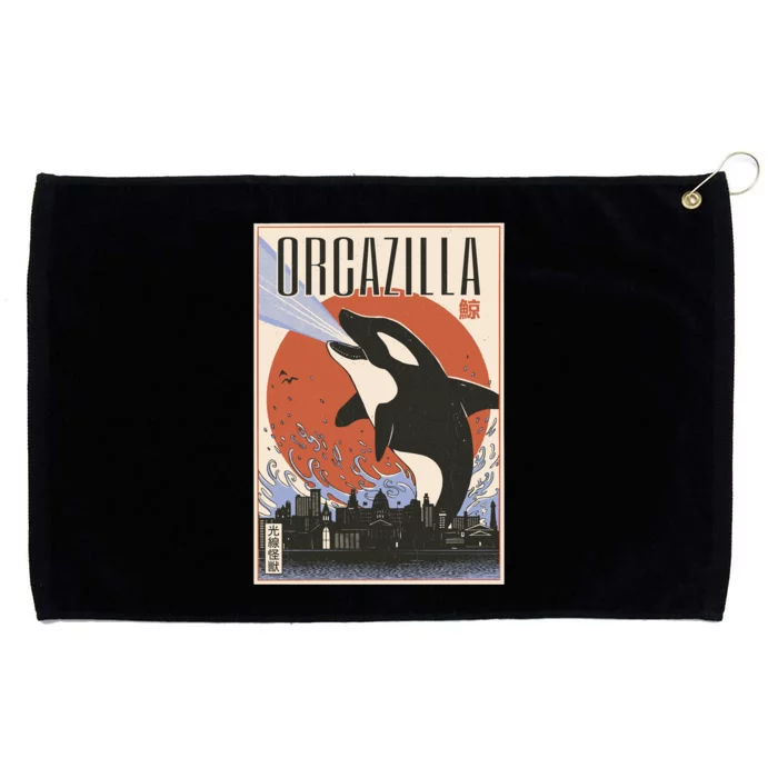 Orcazilla Japanese Poster Orca Grommeted Golf Towel