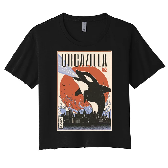 Orcazilla Japanese Poster Orca Women's Crop Top Tee