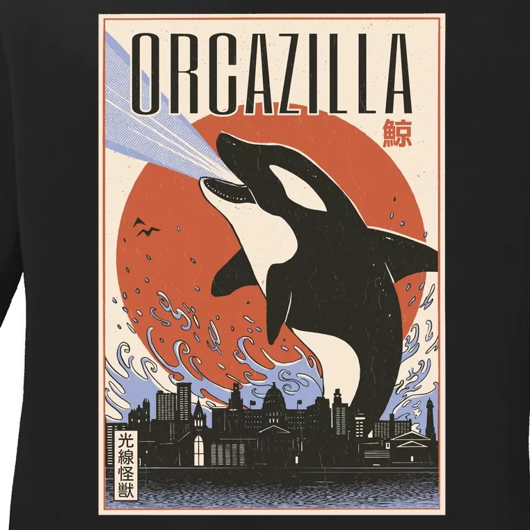 Orcazilla Japanese Poster Orca Ladies Long Sleeve Shirt