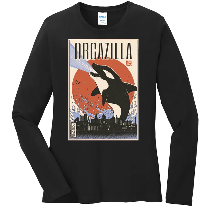 Orcazilla Japanese Poster Orca Ladies Long Sleeve Shirt