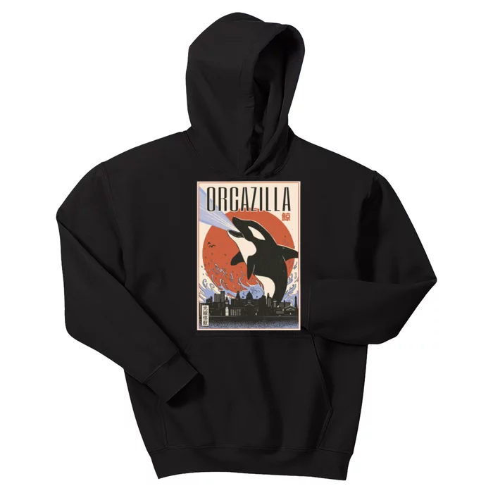 Orcazilla Japanese Poster Orca Kids Hoodie