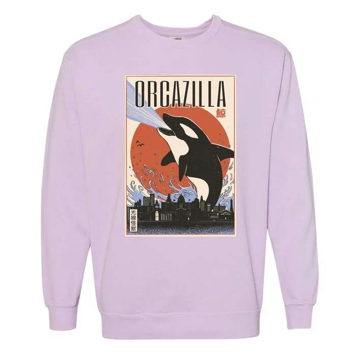 Orcazilla Japanese Poster Orca Garment-Dyed Sweatshirt