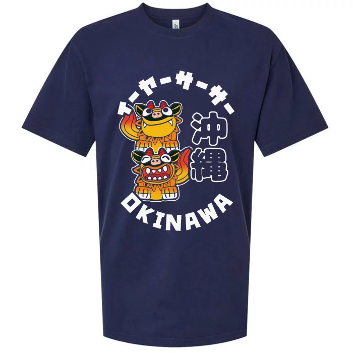 Okinawa Japan Shisa Guardian Lions Okinawa Japanese Kanji Sueded Cloud Jersey T-Shirt