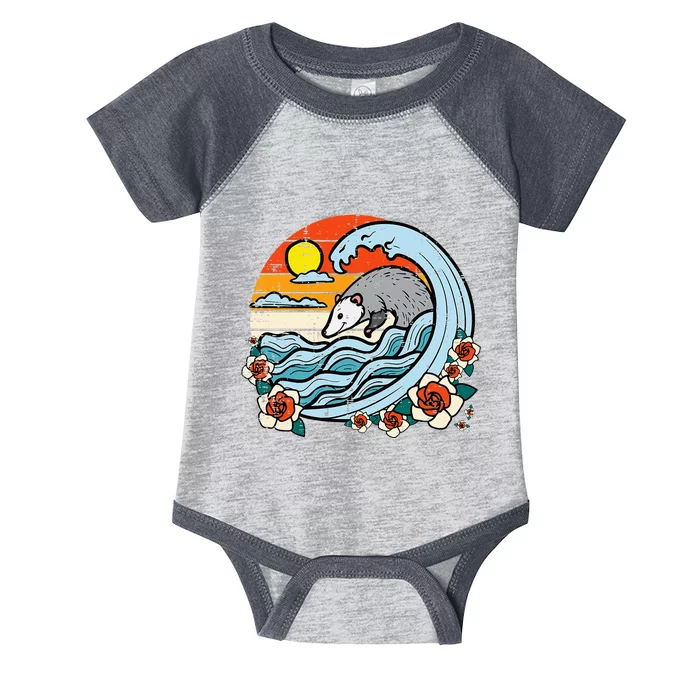 Opossum Japanese Wave Retro Surfer Possum Infant Baby Jersey Bodysuit