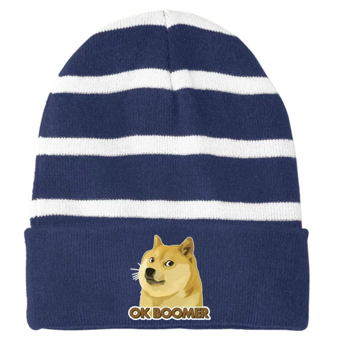 Ok Boomer Doge Striped Beanie with Solid Band