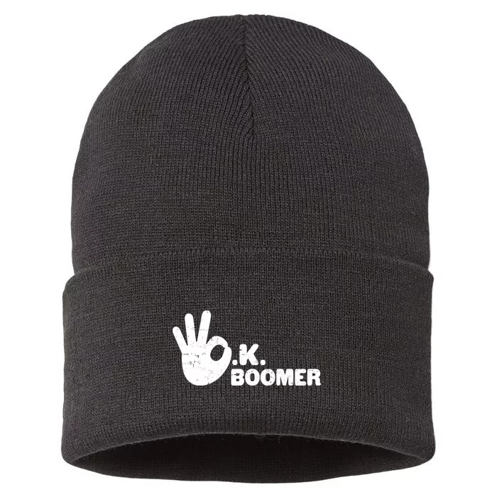 OK Boomer Funny Millenial OK Clapback Sarcasm Sustainable Knit Beanie