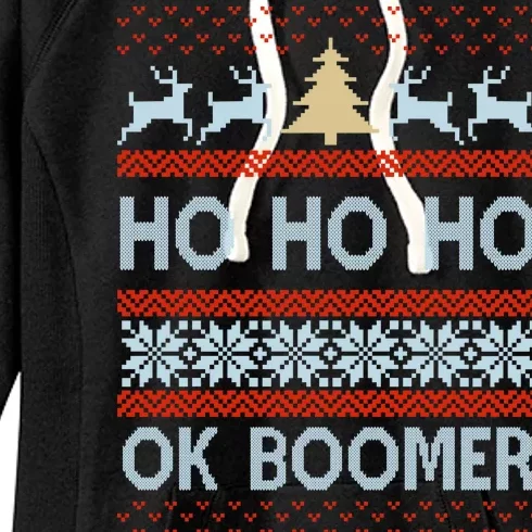 Ok Boomer Funny Ugly Christmas Sweater Ho Ho Ho Women's Fleece Hoodie