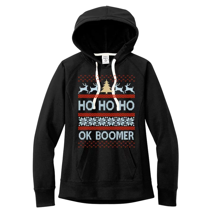 Ok Boomer Funny Ugly Christmas Sweater Ho Ho Ho Women's Fleece Hoodie