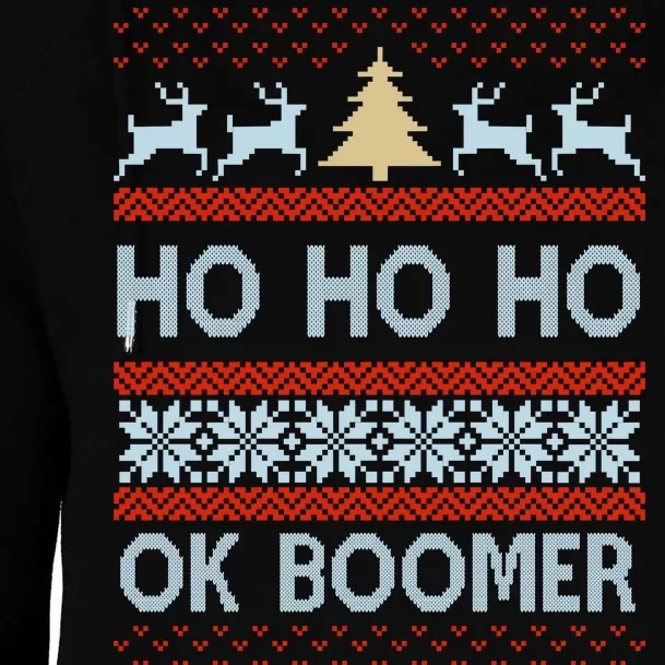 Ok Boomer Funny Ugly Christmas Sweater Ho Ho Ho Womens Funnel Neck Pullover Hood