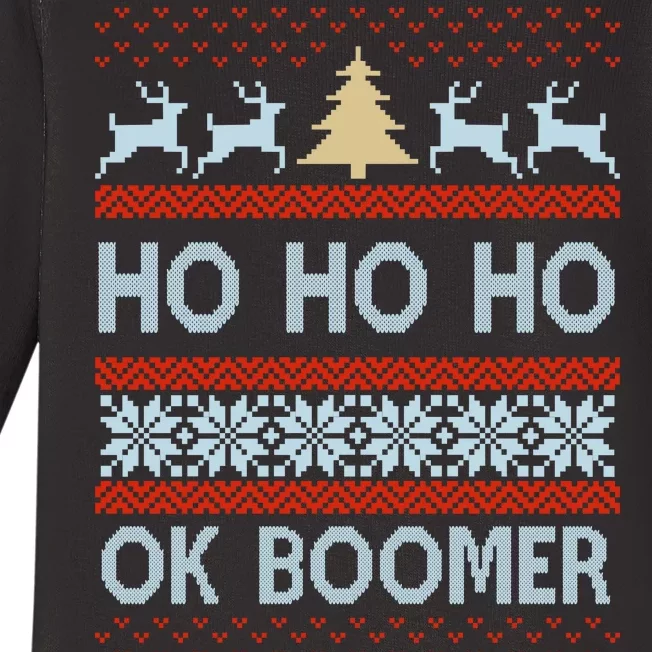 Ok Boomer Funny Ugly Christmas Sweater Ho Ho Ho Baby Long Sleeve Bodysuit