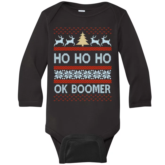 Ok Boomer Funny Ugly Christmas Sweater Ho Ho Ho Baby Long Sleeve Bodysuit