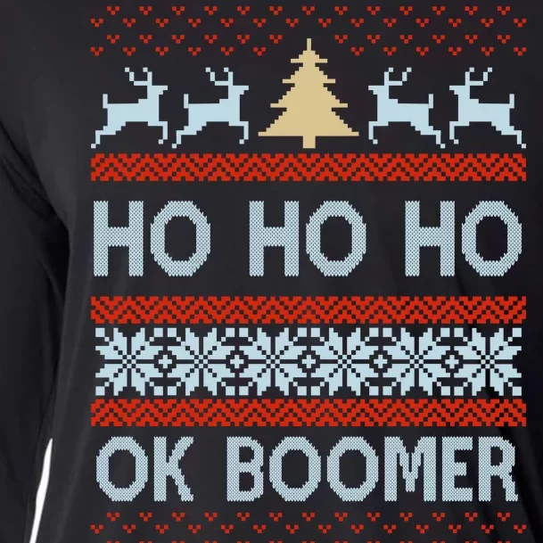 Ok Boomer Funny Ugly Christmas Sweater Ho Ho Ho Cooling Performance Long Sleeve Crew