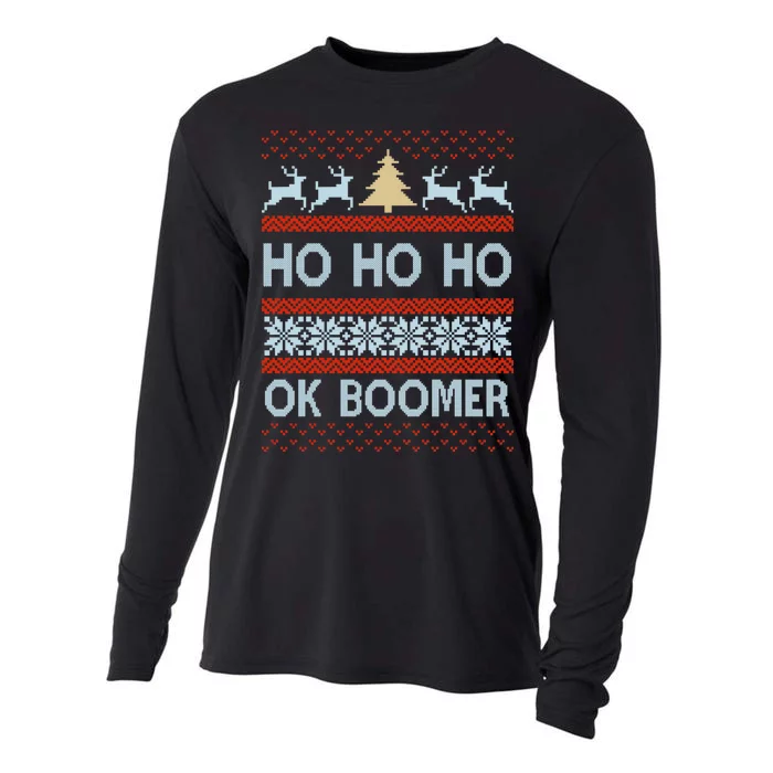 Ok Boomer Funny Ugly Christmas Sweater Ho Ho Ho Cooling Performance Long Sleeve Crew