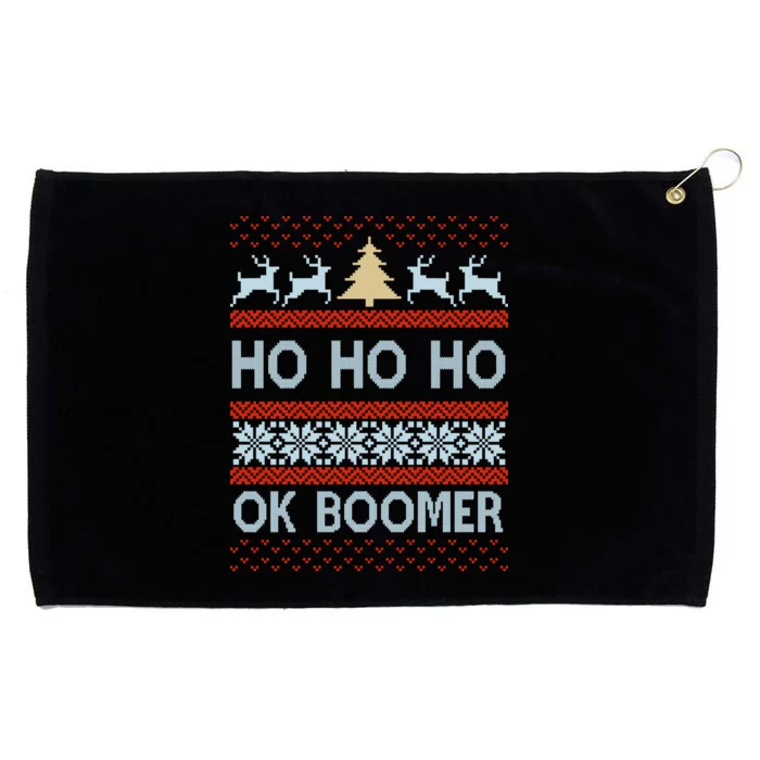 Ok Boomer Funny Ugly Christmas Sweater Ho Ho Ho Grommeted Golf Towel