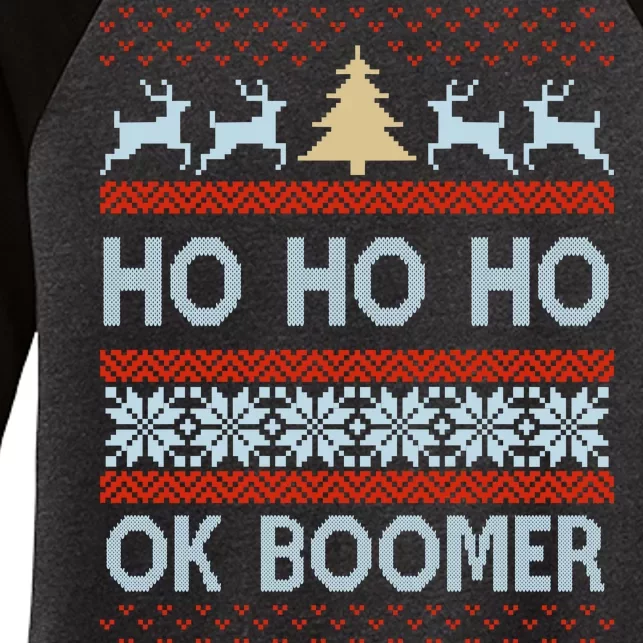 Ok Boomer Funny Ugly Christmas Sweater Ho Ho Ho Women's Tri-Blend 3/4-Sleeve Raglan Shirt