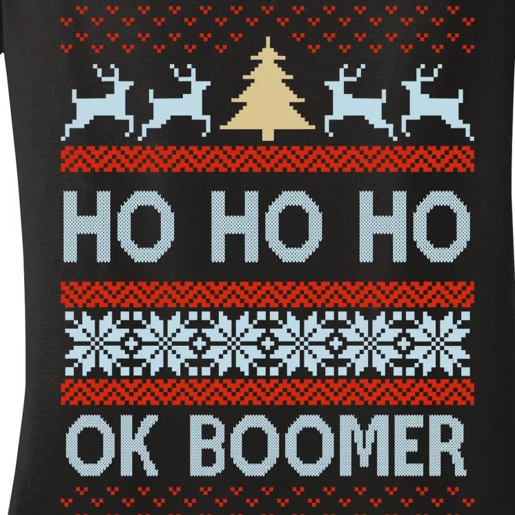 Ok Boomer Funny Ugly Christmas Sweater Ho Ho Ho Women's V-Neck T-Shirt