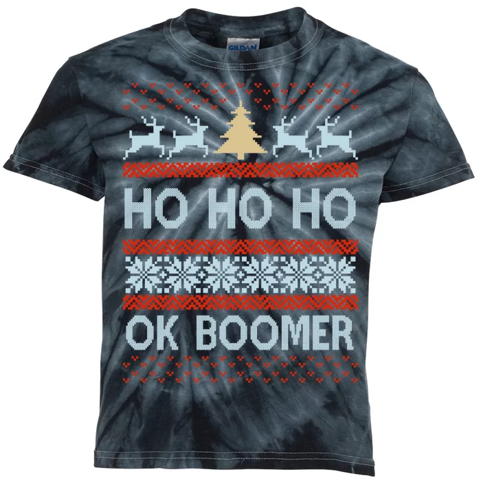 Ok Boomer Funny Ugly Christmas Sweater Ho Ho Ho Kids Tie-Dye T-Shirt