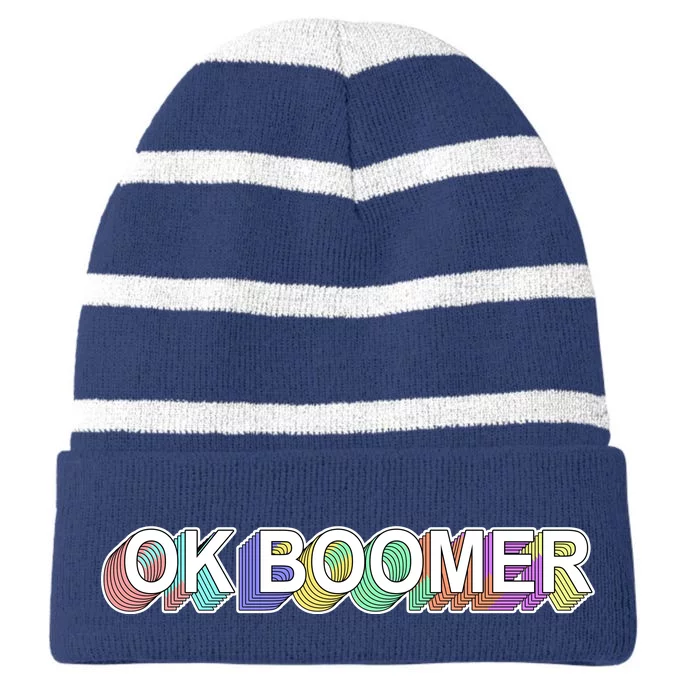 Ok Boomer Retro 80's Colors Striped Beanie with Solid Band