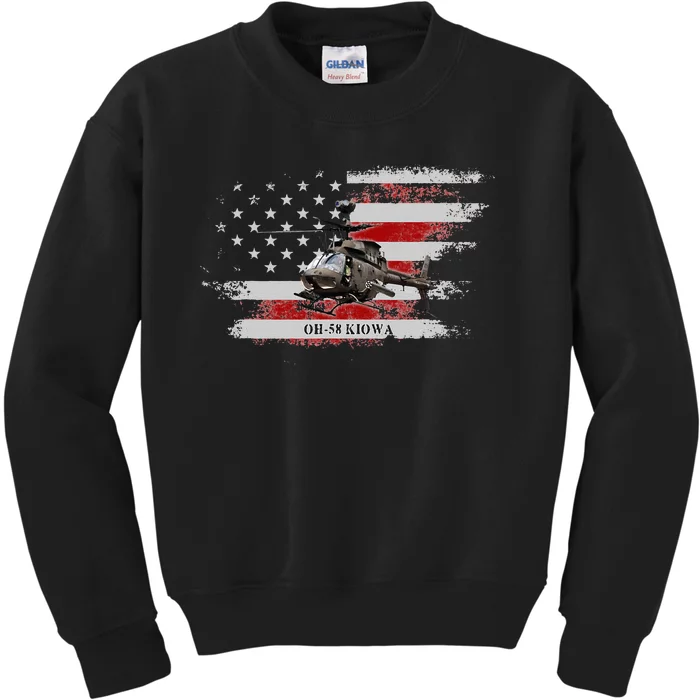 OH58 Kiowa Helicopter USA Flag Helicopter Pilot Gifts Kids Sweatshirt