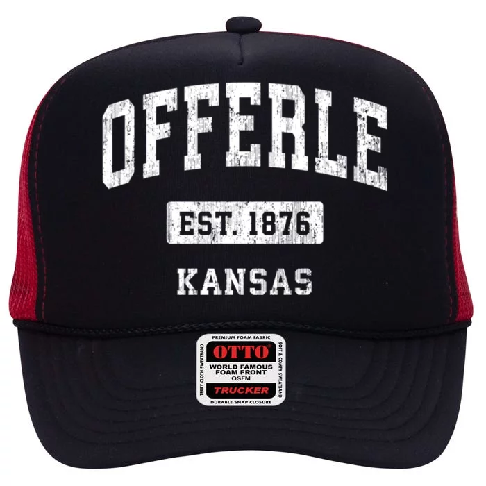 Offerle Kansas Ks Vintage Sports Established High Crown Mesh Trucker Hat