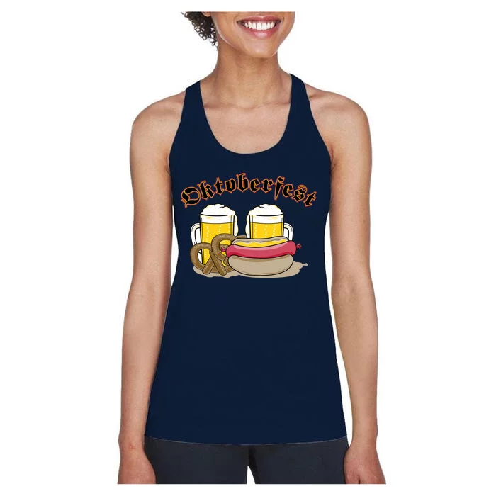 Oktoberfest Beer Pretzel Hot Dog Women's Racerback Tank