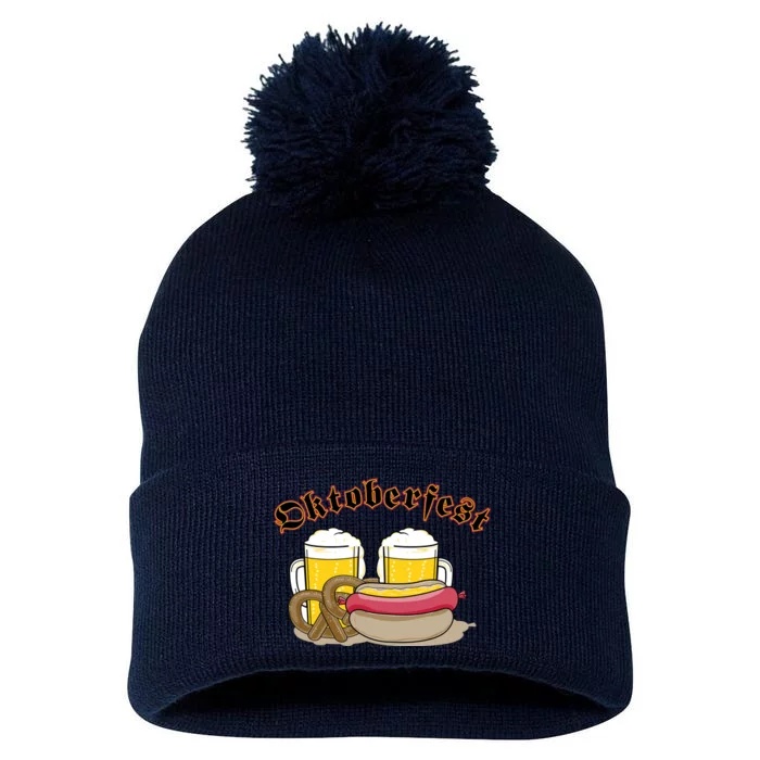 Oktoberfest Beer Pretzel Hot Dog Pom Pom 12in Knit Beanie