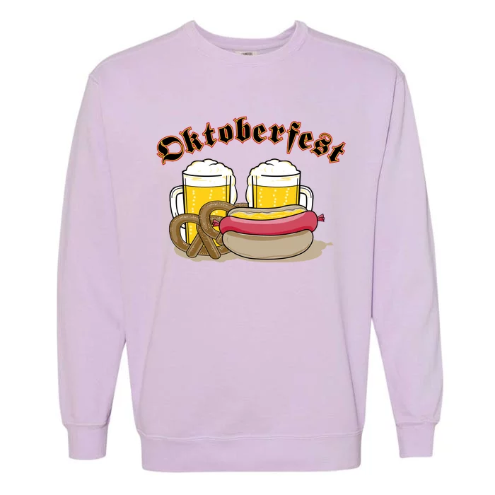 Oktoberfest Beer Pretzel Hot Dog Garment-Dyed Sweatshirt