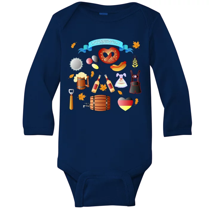 Oktoberfest Festive Mashup Beer Pretzel German Baby Long Sleeve Bodysuit