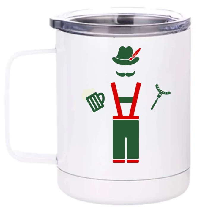 Oktoberfest Mustache Lederhosen Beer & Sausage Icon Front & Back 12oz Stainless Steel Tumbler Cup