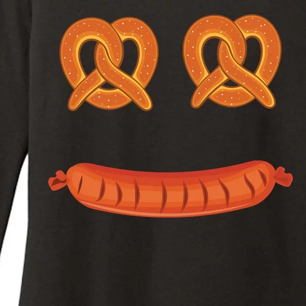 Oktoberfest Pretzel Sausage Smiley Face Womens CVC Long Sleeve Shirt